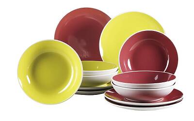 Domestic Two Tone Servizio da tavola 12 pezzi con 6 piatti fondi e 6 piani