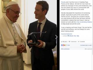 Mark Zuckerberg incontra il Papa Bergoglio a Roma