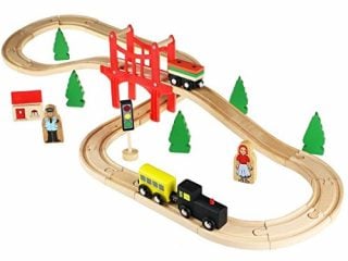 acooltoy pista trenino in legno giocattolo treno con binario a 8 in 37 pezzi