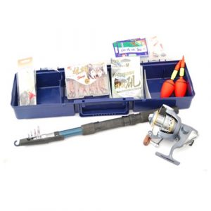 kit attrezzatura pesca dynasun firefox mp500 con canna mulinello box spoletta