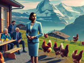 Kamala Harris e le galline: un momento al Bürgenstock