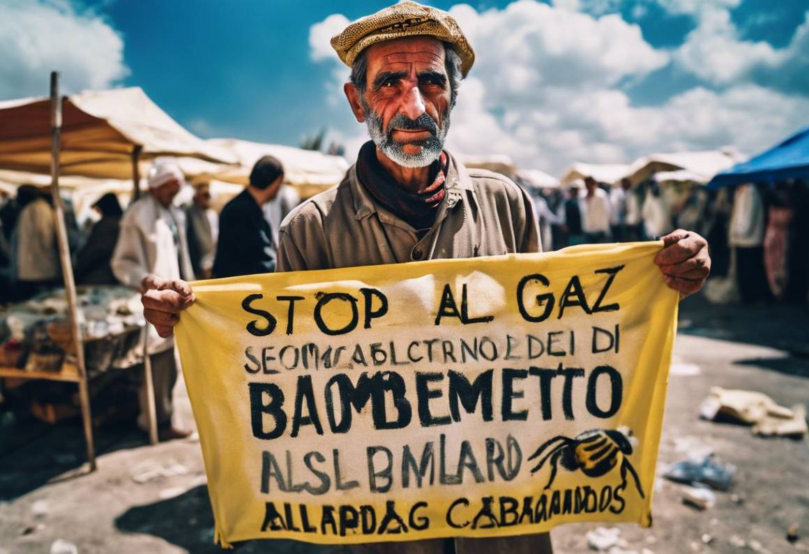 Apicoltore multato per striscione “Stop genocide” esposto al mercato locale