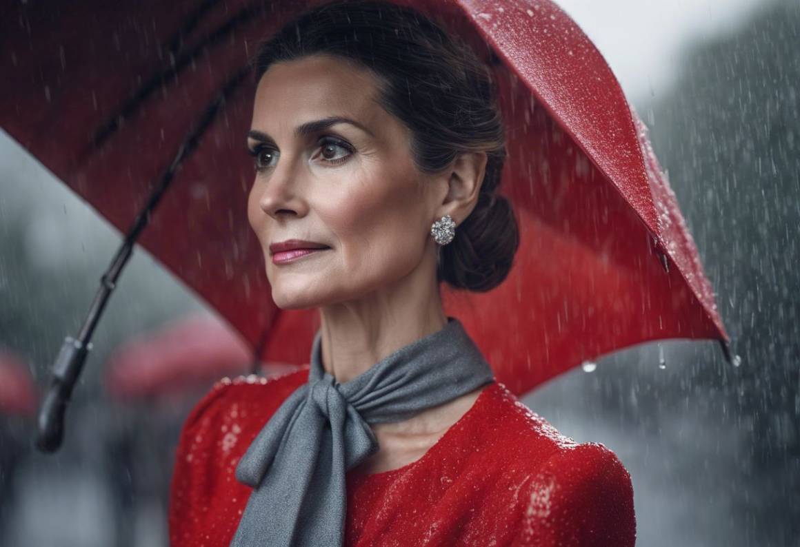 Letizia di Spagna incanta con un abito rosso sotto la pioggia