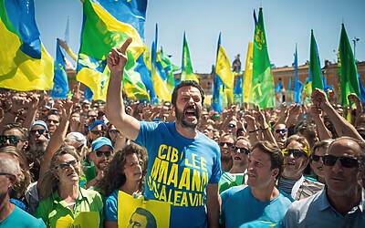 Pontida, slogan in piazza: 'Italia non è una', 'giù le mani da Salvini'