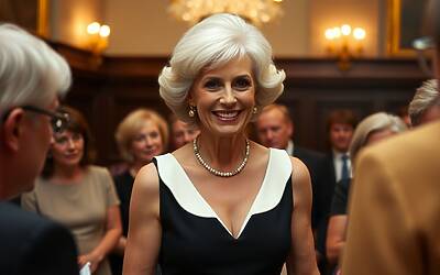 Camilla torna in pubblico con scamiciata e colletto Peter Pan dopo malattia