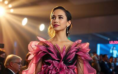 Elodie incanta a Che Tempo Che Fa con abito petali trasparenti sul seno