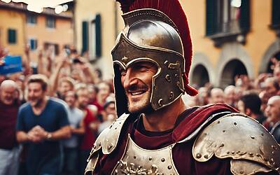 Francesco Totti sorprende al Lucca Comics in costume da gladiatore e fa impazzire tutti