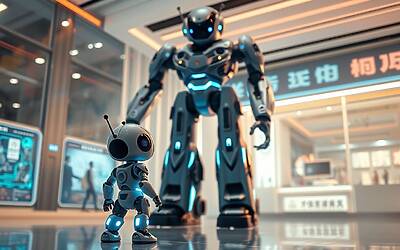 Robot AI rapisce 12 robot gigante in uno showroom di Shanghai