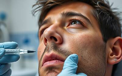 Costantino Vitagliano si mostra mentre riceve la puntura per la sua malattia autoimmune