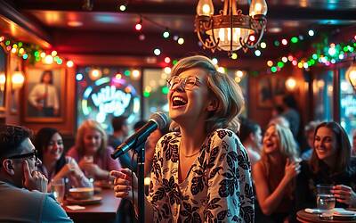 Olly canta tra i clienti durante una serata indimenticabile al ristorante