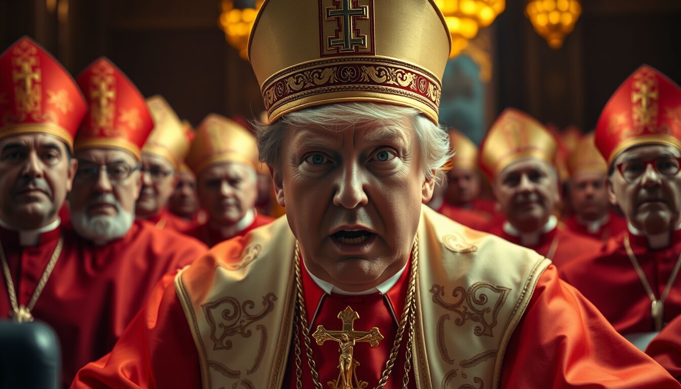 Donald Trump travestito da Papa scatena polemiche alla conferenza episcopale di New York