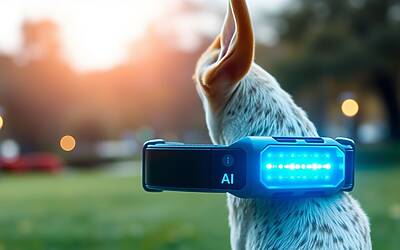 Collare intelligente Fi con intelligenza artificiale per controllare il comportamento del cane tramite Apple Watch