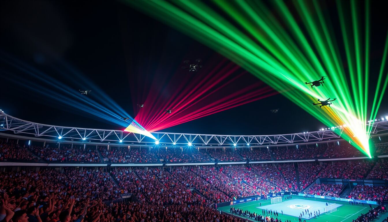 Geolier annuncia il live al Maradona 2026 con spettacolare volo dei droni sul pubblico