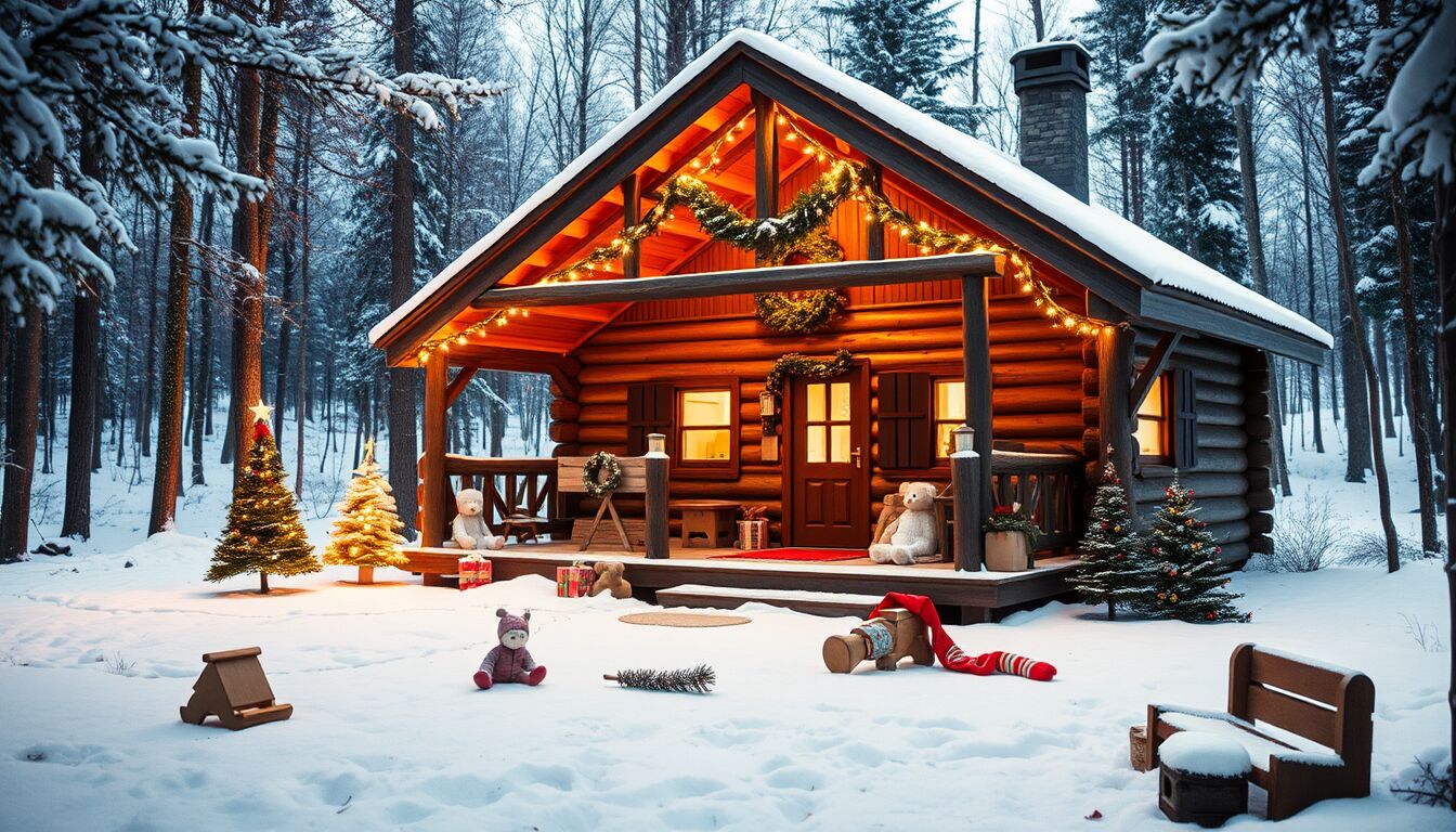 Famiglia nel bosco come rifugio natalizio ideale per un ricongiungimento sicuro con i bambini