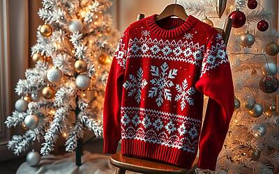 Meloni maglione natalizio auguri: scritta ironica e albero bianco e oro spiegati in dettaglio