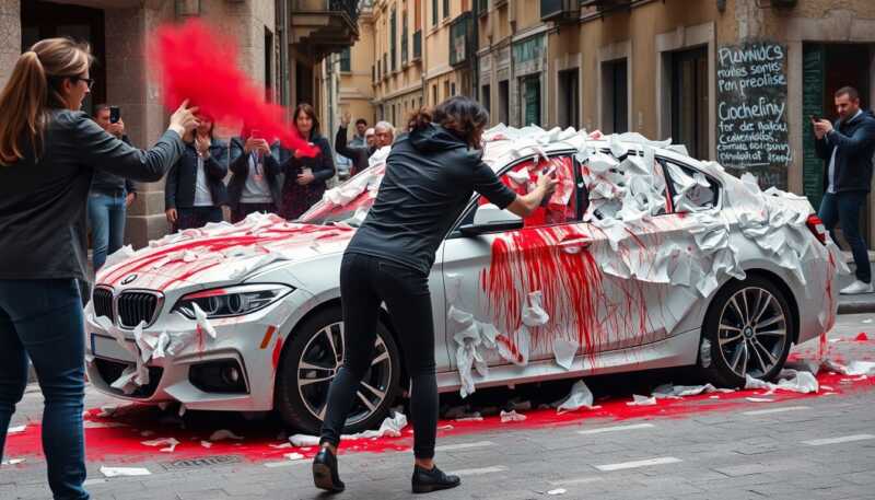 Donna tradita ad Altamura tappezza la Bmw del compagno con chat intime stampate