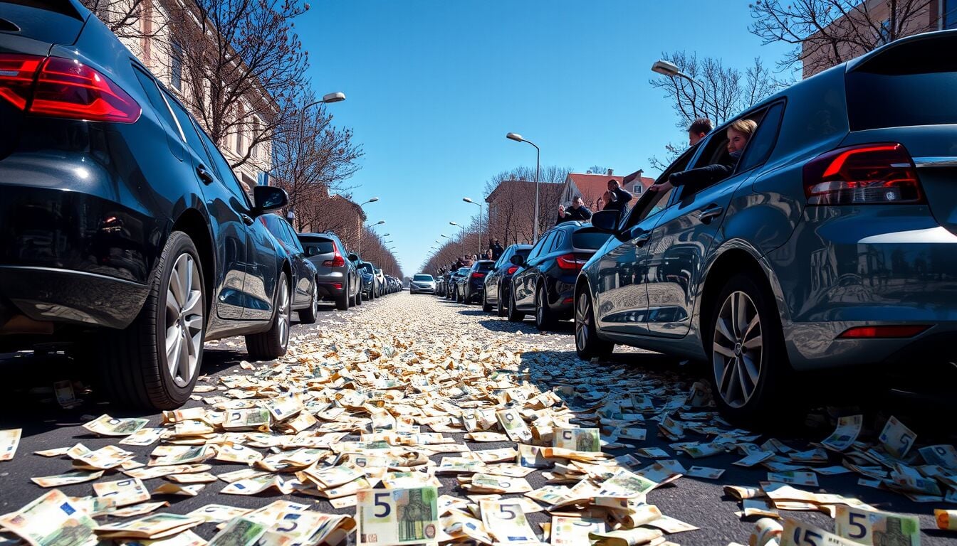 Lecce travolta da una cascata di banconote in circonvallazione traffico in tilt e folla in strada