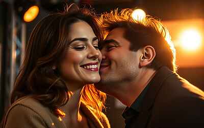 Mara Venier sorride in silenzio mentre Teo Mammucari raddoppia il bacio