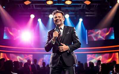 Max Giusti guida lo show comico con Massimo Boldi e Marina La Rosa