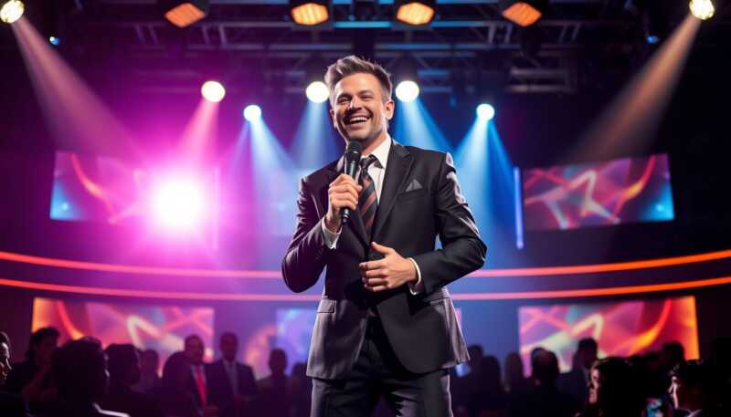 Max Giusti guida lo show comico con Massimo Boldi e Marina La Rosa