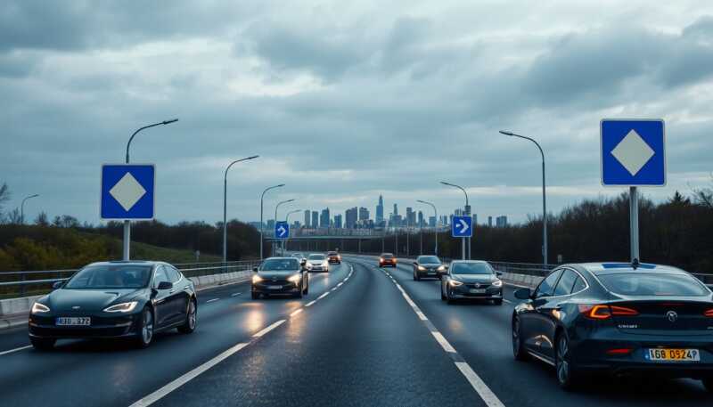 Nuovo cartello stradale rombo bianco su blu cambia regole di guida e sicurezza per tutti gli automobilisti