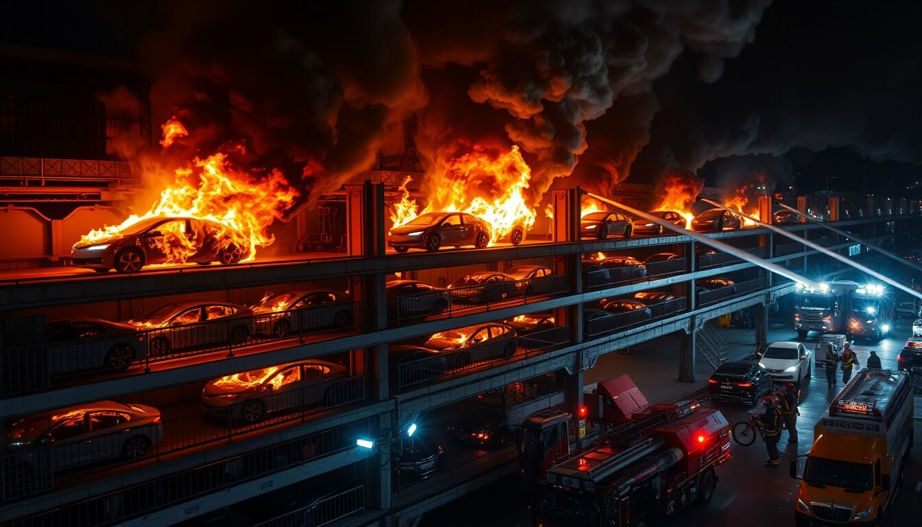 BYD incendio di vasta portata devasta parcheggio con auto elettriche e prototipi a Shenzhen