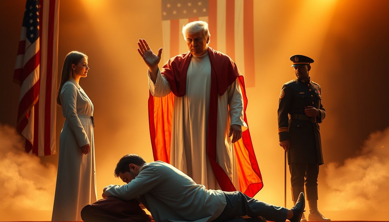 Donald Trump ritratto come Messia nell’immagine virale che polarizza opinioni e accende il dibattito