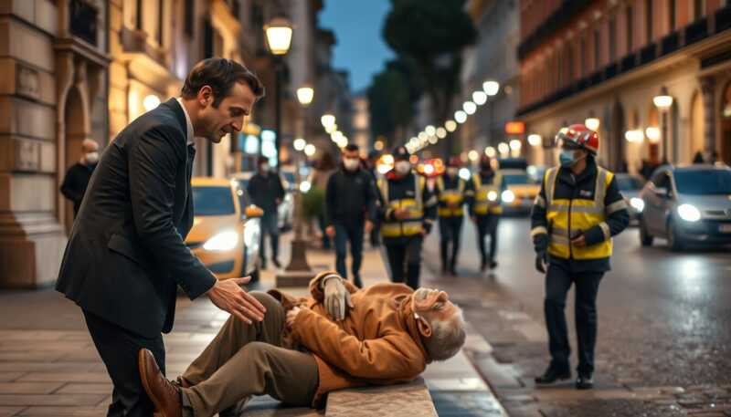 Emmanuel Macron soccorre un anziano durante passeggiata a Roma e rafforza la sua immagine solidale