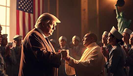 Trump ritratto come figura messianica in un’immagine AI virale che divide fedeli e opinione pubblica