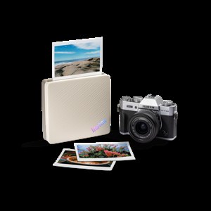 (PNG) instax Link WIDE 2   Promotional images   15 WIDE 2 with X series camera   Duo Beige 1197 Stack